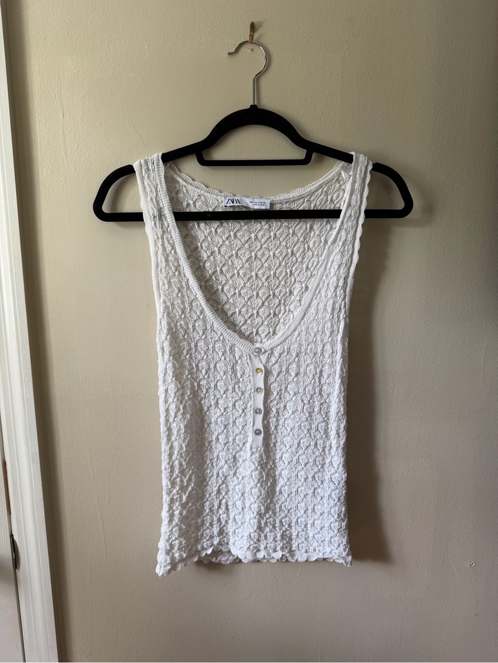 Zara White Crochet Button-Front Tank